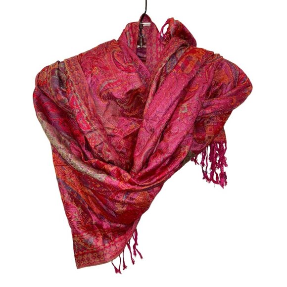 Magnificent European Adventure Travel Paisley PINK ORANGE pashmina wrap … - Picture 2 of 5